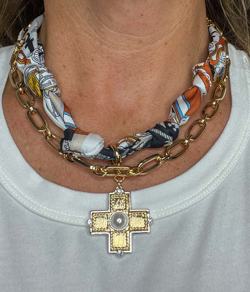 Clara Scarf Necklace with Cross Charm