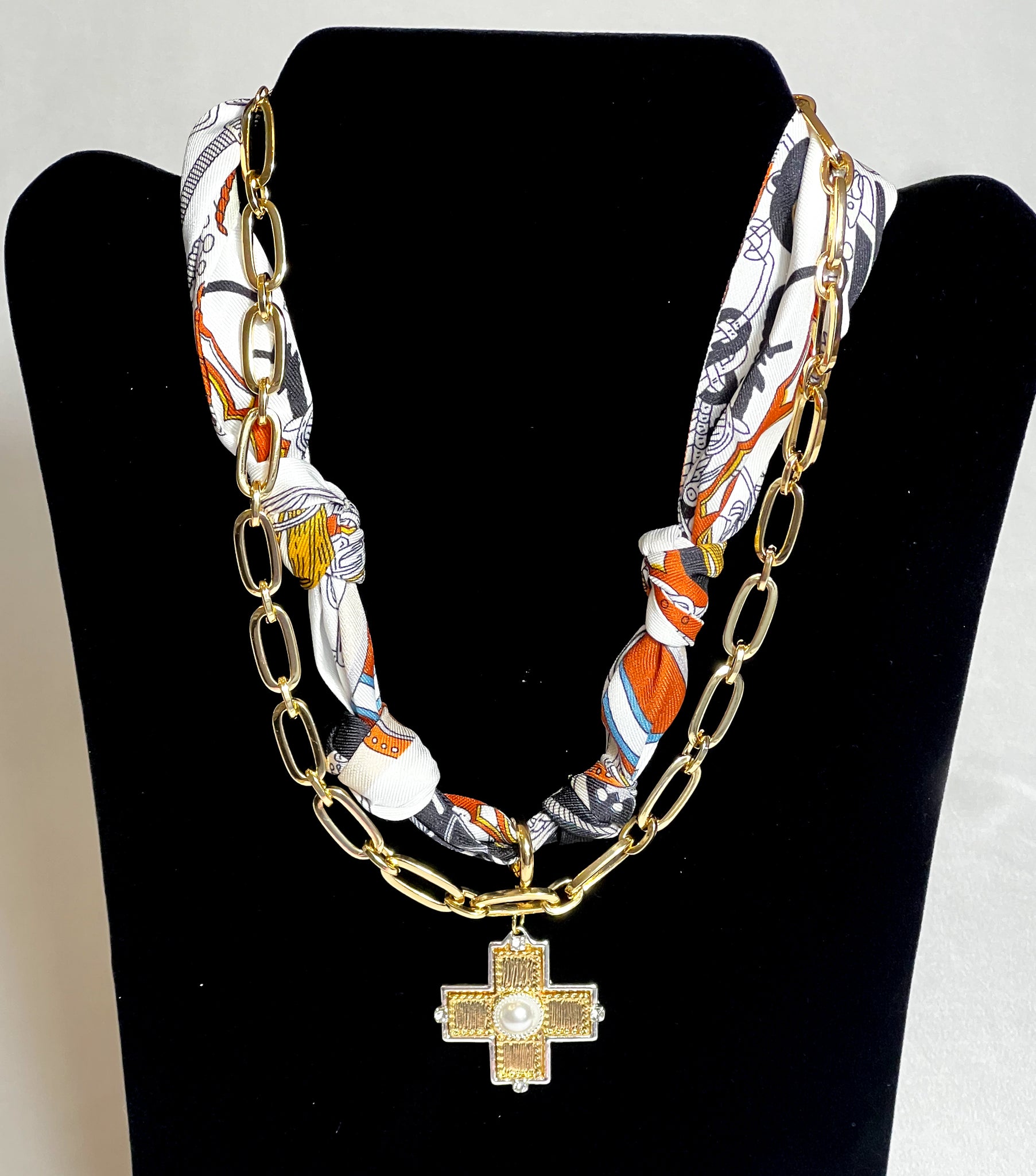 Clara Scarf Necklace with Cross Charm