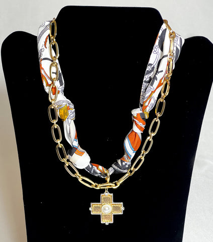 Clara Scarf Necklace with Cross Charm