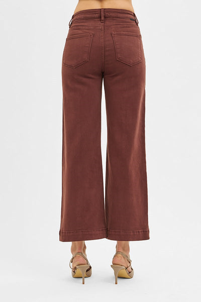 Risen Choco Brown Crop Wide Leg Pants