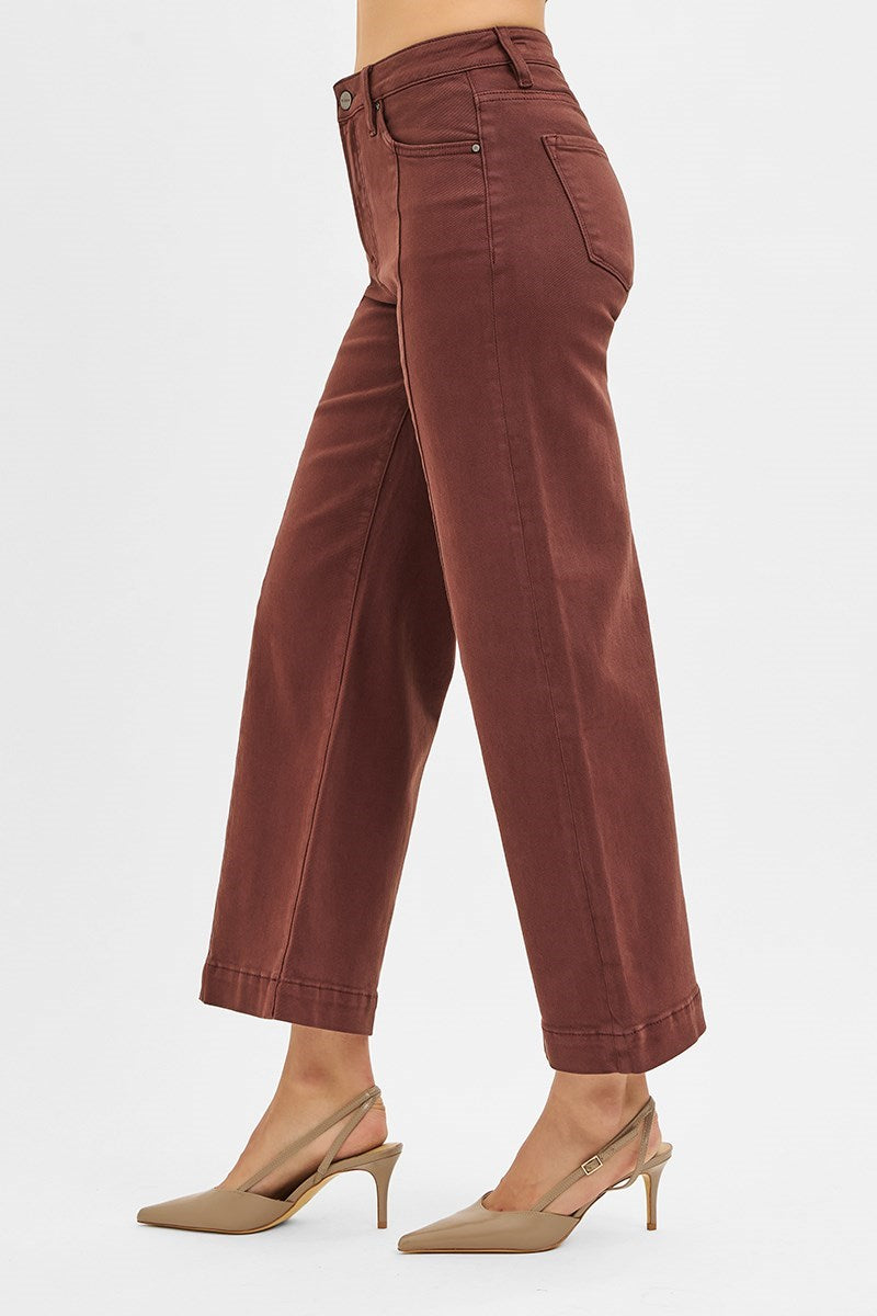 Risen Choco Brown Crop Wide Leg Pants