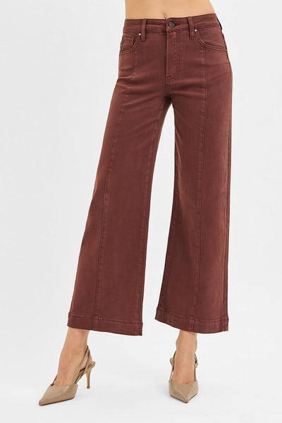 Risen Choco Brown Crop Wide Leg Pants