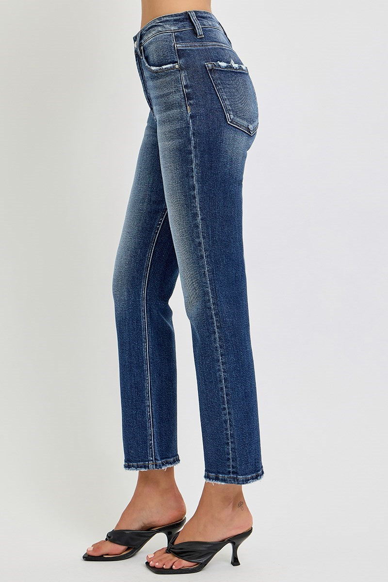 Risen Straight Cropped Jeans Without Fray Hem