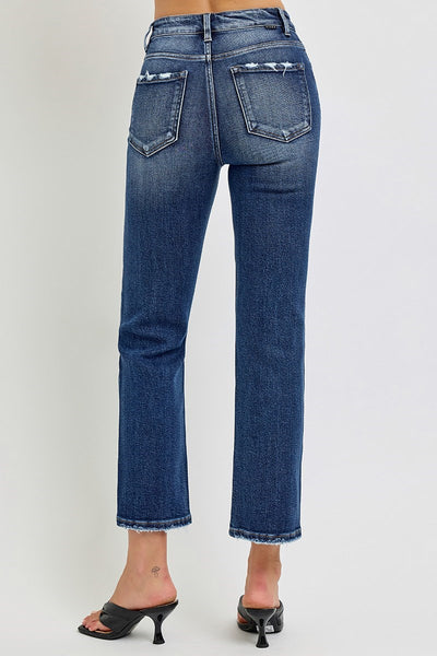 Risen Straight Cropped Jeans Without Fray Hem