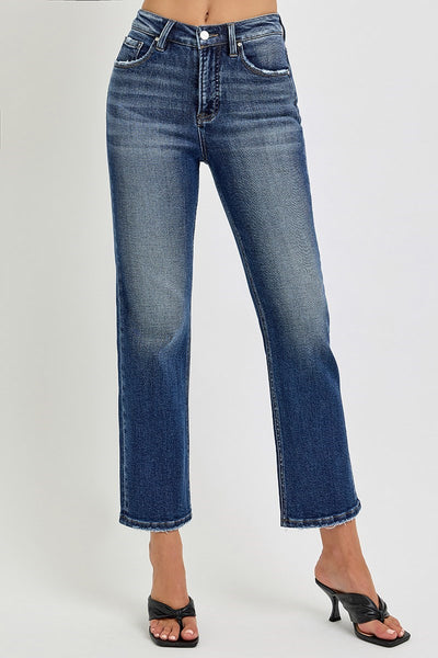 Risen Straight Cropped Jeans Without Fray Hem