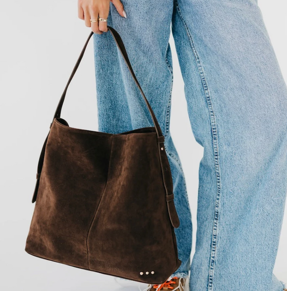 Chocolate Evie Suede Hobo Shoulder Bag