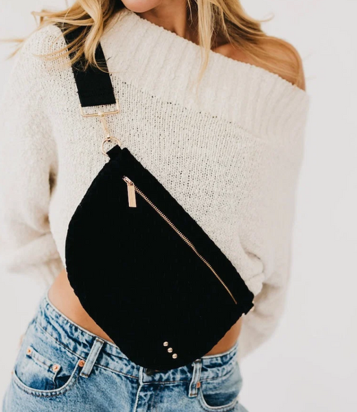 Suede Westlyn Woven Bum Bag- Black