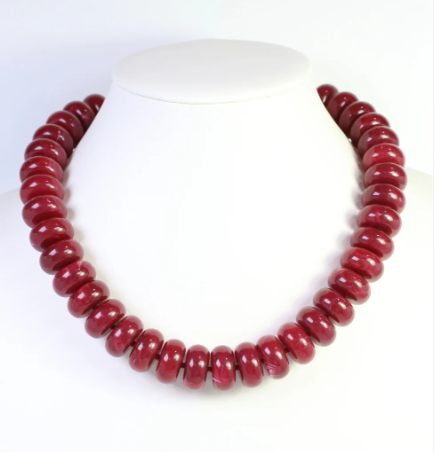 Pipestone Marble Beaded Necklace- Burgundy