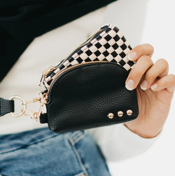 Woven Wristlet- Black Checkerboard