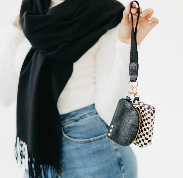 Woven Wristlet- Black Checkerboard