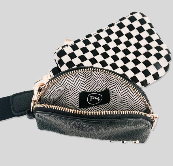 Woven Wristlet- Black Checkerboard