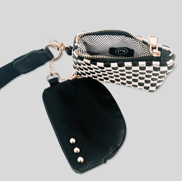 Woven Wristlet- Black Checkerboard