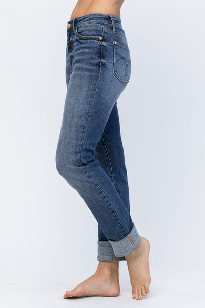 Judy Blue Frayed & Cuffed Hem Boyfriend Jeans