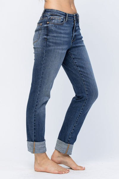 Judy Blue Frayed & Cuffed Hem Boyfriend Jeans